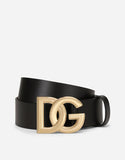 Cintura in cuoio lux con fibbia logo DG incrociato
